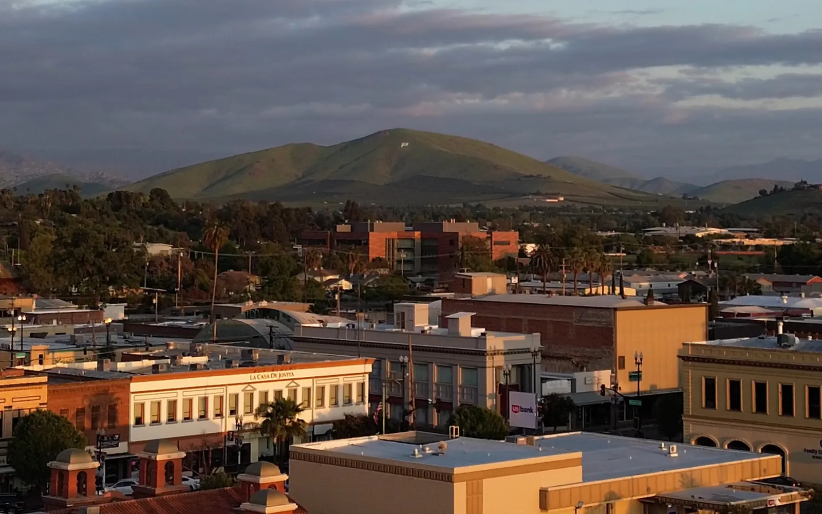 Skyline and downtown buildings of Porterville, California, showing the city's civic and commercial architecture